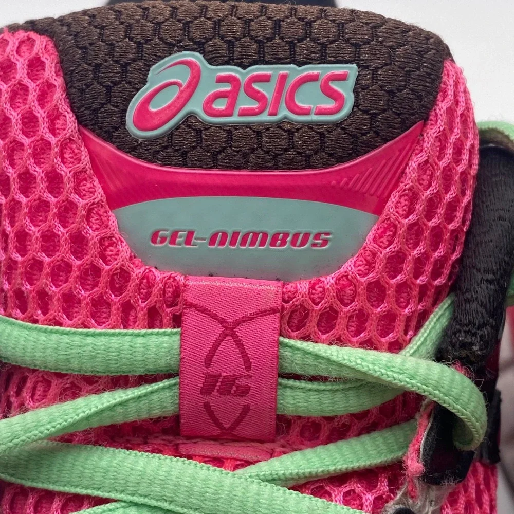 ASICS Gel-Nimbus 16 Running Shoes Womens 6.5 Pink Black Mint T485N GEL Cushioned